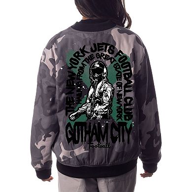 Unisex The Wild Collective Gray New York Jets Camo Bomber Jacket