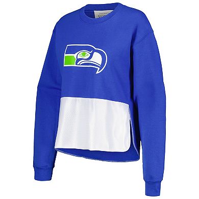Women's Refried Apparel Royal Seattle Seahawks Retro Cropped Tri-Blend Pullover Sweatshirt