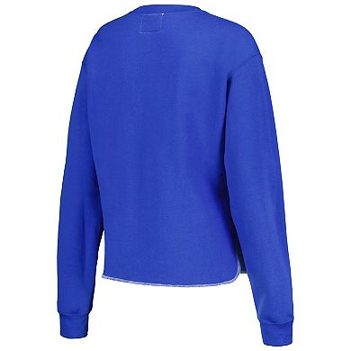 Women's Refried Apparel Royal Seattle Seahawks Retro Cropped Tri-Blend Pullover Sweatshirt