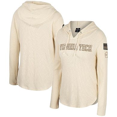 Women's Colosseum Cream Virginia Tech Hokies OHT Military Appreciation Casey Raglan Long Sleeve Hoodie T-Shirt