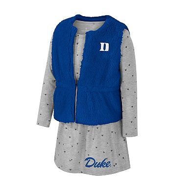 Girls Toddler Colosseum Royal Duke Blue Devils Meowing Vest & Dress Set