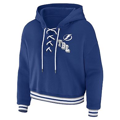 Women's WEAR by Erin Andrews  Blue Tampa Bay Lightning Lace-Up Pullover Hoodie