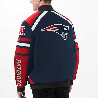 Men's G-III Sports by Carl Banks Navy New England Patriots Power Forward Racing Full-Snap Jacket