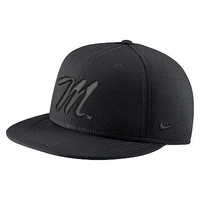 Men's Nike Black Ole Miss Rebels Triple Black Performance Fitted Hat