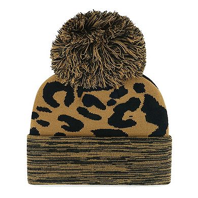 Women's '47 Cleveland Guardians Leopard Rosette Cuffed Knit Hat with Pom