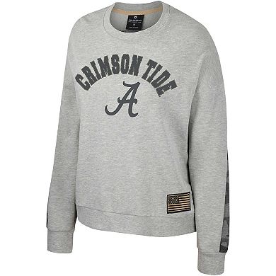 Women's Colosseum Heather Gray Alabama Crimson Tide OHT Military Appreciation Flag Rank Dolman Pullover Sweatshirt