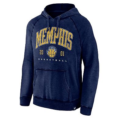 Men's Fanatics Branded Heather Navy Memphis Grizzlies Foul Trouble Snow Wash Raglan Pullover Hoodie