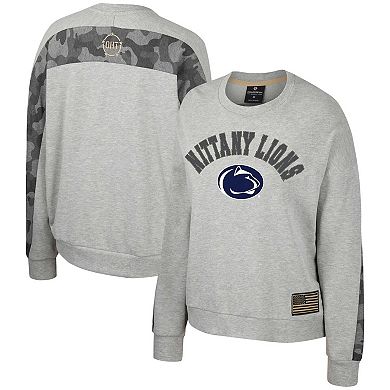 Women's Colosseum Heather Gray Penn State Nittany Lions OHT Military Appreciation Flag Rank Dolman Pullover Sweatshirt
