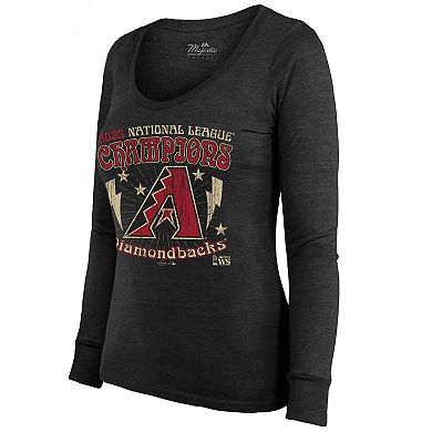 Women's Majestic Threads  Black Arizona Diamondbacks 2023 National League Champions Tour Long Sleeve Tri-Blend T-Shirt