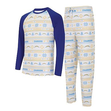 Men's Concepts Sport White/Powder Blue Los Angeles Chargers TinselÂ Raglan Long Sleeve T-Shirt & Pants Sleep Set