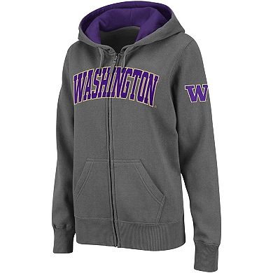 Women's Colosseum Charcoal Washington Huskies Arched Name Full-Zip Hoodie