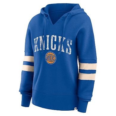 Women's Fanatics Branded Blue New York Knicks Bold Move Dolman V-Neck Pullover Hoodie