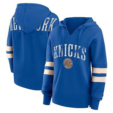 Women's Fanatics Branded Blue New York Knicks Bold Move Dolman V-Neck Pullover Hoodie