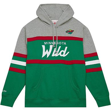 Men's Mitchell & Ness Green/Gray Minnesota Wild Head Coach Pullover Hoodie