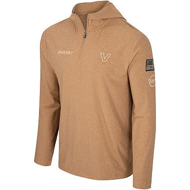 Men's Colosseum Khaki Vanderbilt Commodores OHT Military Appreciation Cloud Jersey Desert Quarter-Zip Hoodie