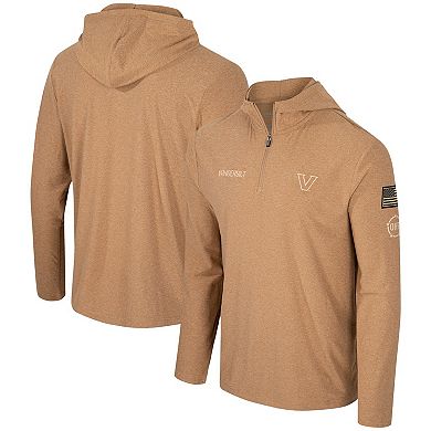 Men's Colosseum Khaki Vanderbilt Commodores OHT Military Appreciation Cloud Jersey Desert Quarter-Zip Hoodie