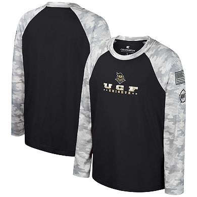 Youth Colosseum Black/Camo UCF Knights OHT Military Appreciation Dark Star Raglan Long Sleeve T-Shirt