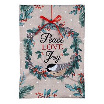 Evergreen Chickadee Wreath Burlap Garden Flag