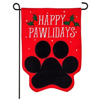 Evergreen Enterprises Happy Pawlidays Garden Burlap Flag