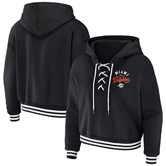 Women's WEAR by Erin Andrews Black Miami Dolphins Lace-Up Pullover Hoodie