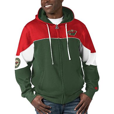 Men's Starter Green/Red Minnesota Wild Power Forward Full-Zip Hoodie