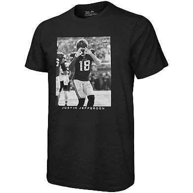 Men's Majestic Threads Justin Jefferson Black Minnesota Vikings Oversized Player Image T-Shirt