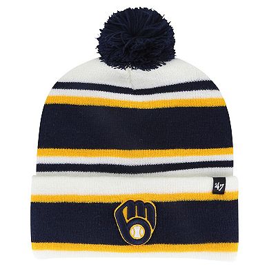 Youth '47 White/Navy Milwaukee Brewers Stripling Cuffed Knit Hat with Pom