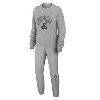 Women's WEAR by Erin Andrews Heather Gray Las Vegas Raiders Plus Size Knitted Tri-Blend Long Sleeve T-Shirt & Pants Lounge Set