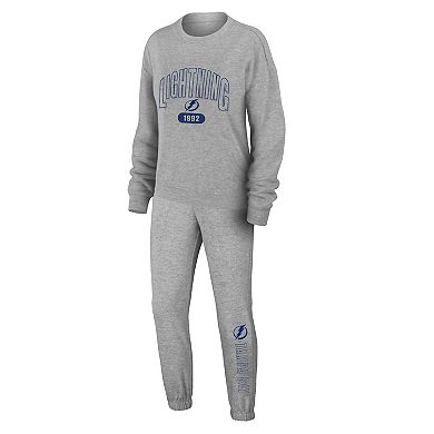 Women's WEAR by Erin Andrews Heather Gray Tampa Bay Lightning Knit Long Sleeve Tri-Blend T-Shirt & Pants Sleep Set
