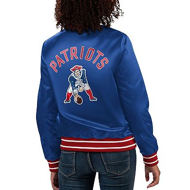 Women's Starter Navy New England Patriots Full Count Satin Full-Snap Varsity Jacket