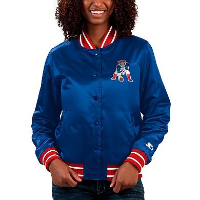 Women's Starter Navy New England Patriots Full Count Satin Full-Snap Varsity Jacket