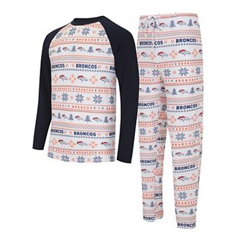 Men's Concepts Sport White/Navy Denver Broncos Tinsel Raglan Long Sleeve T-Shirt & Pants Sleep Set