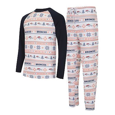 Men's Concepts Sport White/Navy Denver Broncos TinselÂ Raglan Long Sleeve T-Shirt & Pants Sleep Set