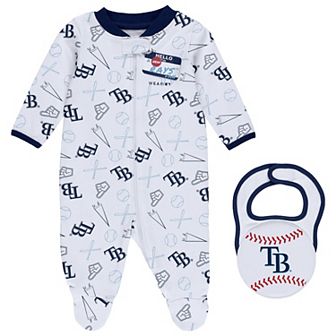 Newborn & Infant White Tampa Bay Rays Sleep & Play Full-Zip Footed Jumper with Bib