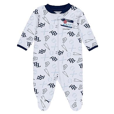 Newborn & Infant WEAR by Erin Andrews White Tampa Bay Rays Sleep & Play Full-Zip Footed Jumper with Bib