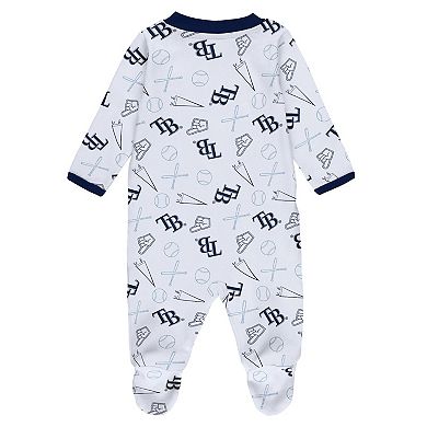 Newborn & Infant WEAR by Erin Andrews White Tampa Bay Rays Sleep & Play Full-Zip Footed Jumper with Bib