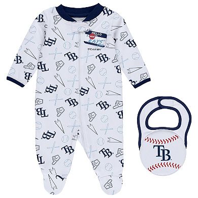 Newborn & Infant WEAR by Erin Andrews White Tampa Bay Rays Sleep & Play Full-Zip Footed Jumper with Bib