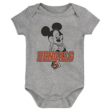 Newborn & Infant Black/Orange/Gray Cincinnati Bengals Three-Piece Disney Game Time Bodysuit Set