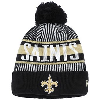 Youth New Era Black New Orleans Saints Striped Cuffed Knit Hat with Pom