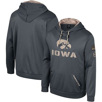 Men's Colosseum Charcoal Iowa Hawkeyes OHT Military Appreciation Pullover Hoodie