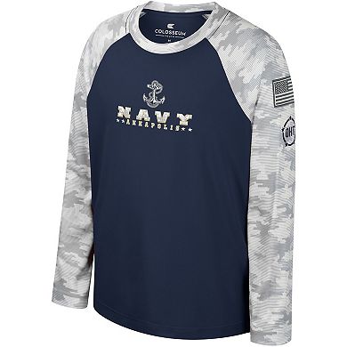 Youth Colosseum Navy/Camo Navy Midshipmen OHT Military Appreciation Dark Star Raglan Long Sleeve T-Shirt