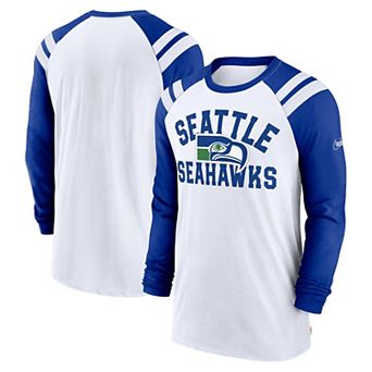 Men's Nike White/Royal Seattle Seahawks Classic Arc Raglan Tri-Blend Long Sleeve T-Shirt