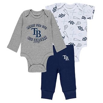 Newborn & Infant Gray/White/Navy Tampa Bay Rays Three-Piece Turn Me Around Bodysuits & Pant Set