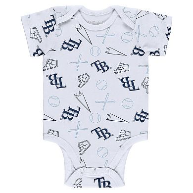 Newborn & Infant WEAR by Erin Andrews Gray/White/Navy Tampa Bay Rays Three-Piece Turn Me Around Bodysuits & Pants Set