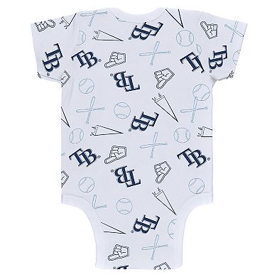 Newborn & Infant WEAR by Erin Andrews Gray/White/Navy Tampa Bay Rays Three-Piece Turn Me Around Bodysuits & Pants Set