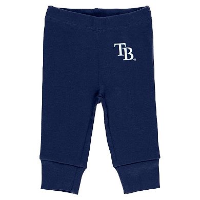 Newborn & Infant WEAR by Erin Andrews Gray/White/Navy Tampa Bay Rays Three-Piece Turn Me Around Bodysuits & Pants Set
