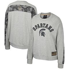 Women's Pressbox Gray Michigan State Spartans Comfy Cord Vintage Wash Basic  Arch Pullover Sweatshirt