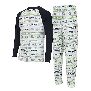 Men's Concepts Sport White/Navy Seattle Seahawks TinselÂ Raglan Long Sleeve T-Shirt & Pants Sleep Set
