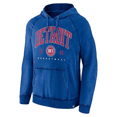 Men's Fanatics Branded Heather Blue Detroit Pistons Foul Trouble Snow Wash Raglan Pullover Hoodie