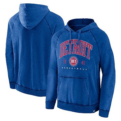 Men's Fanatics Branded Heather Blue Detroit Pistons Foul Trouble Snow Wash Raglan Pullover Hoodie